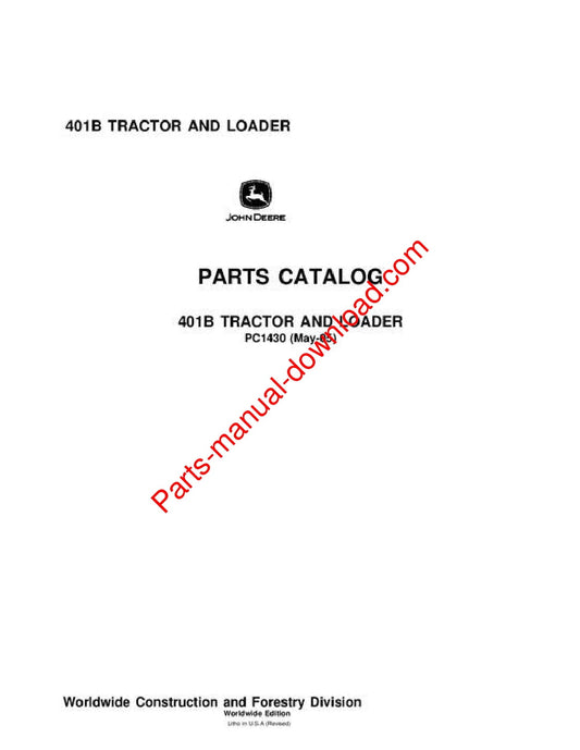 John Deere 401B Tractor Parts Manual PC1430