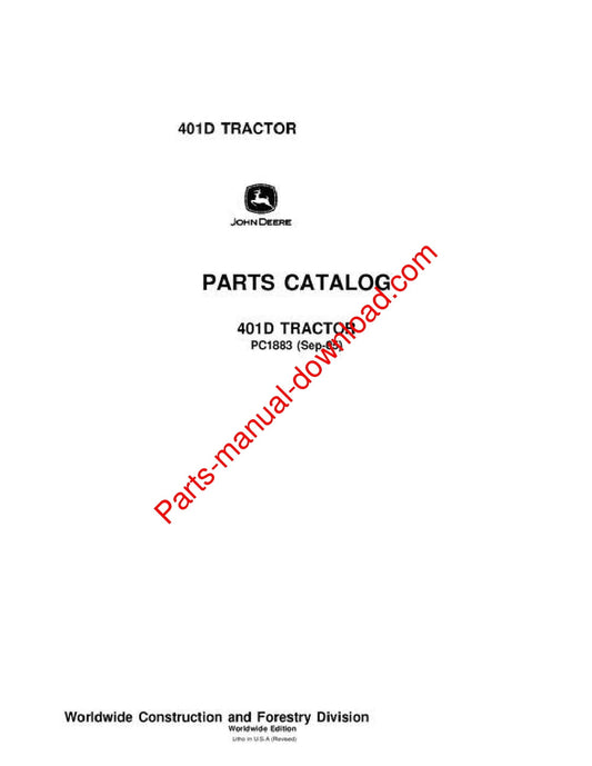 John Deere 401D Backhoe Parts Catalog Manual PC1883