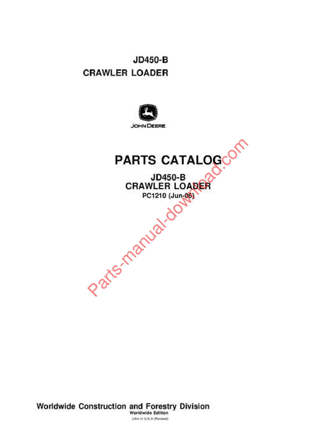 John Deere 450B Crawler Parts Manual PC1210