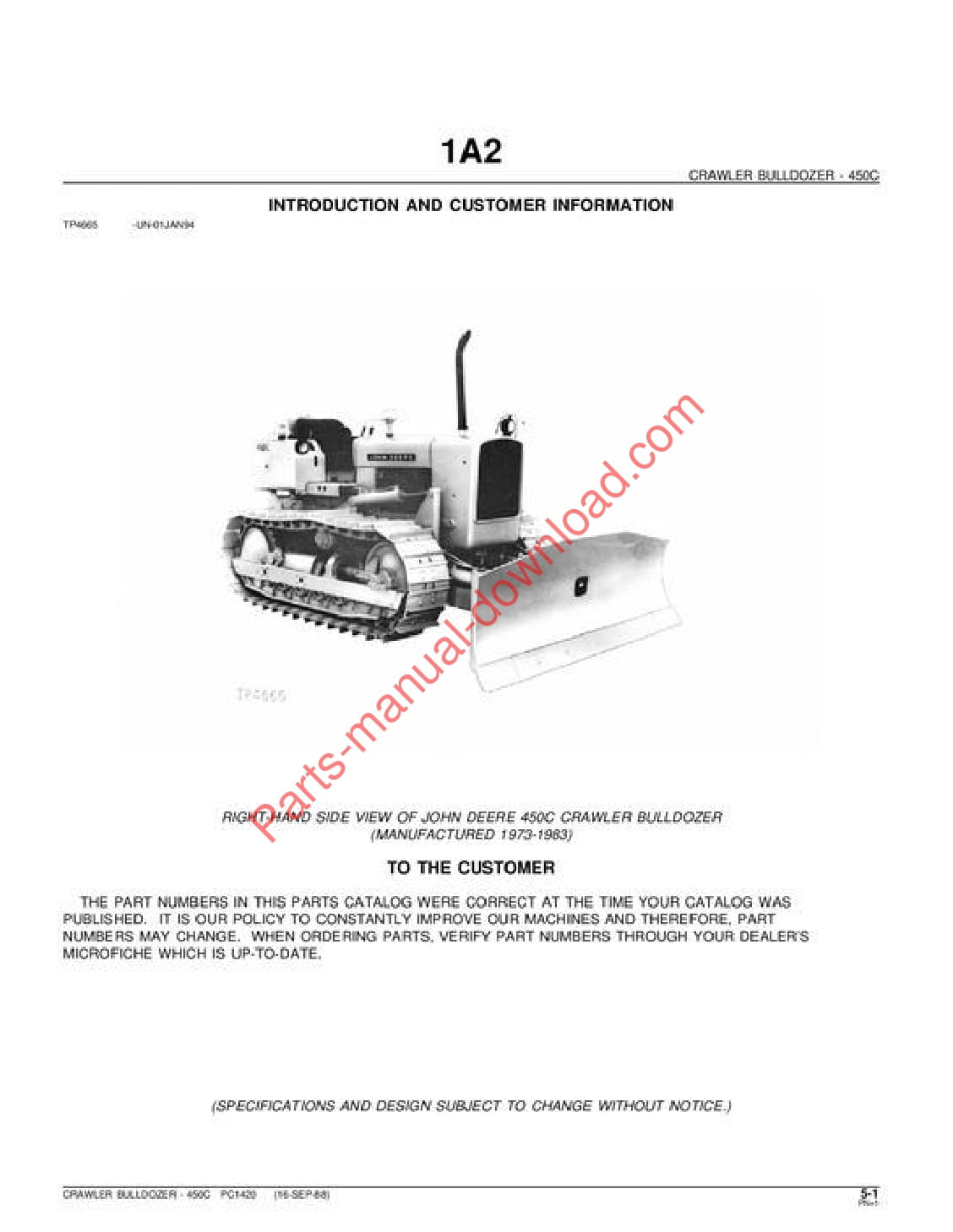 John Deere 450C Crawler Parts Manual PC1420