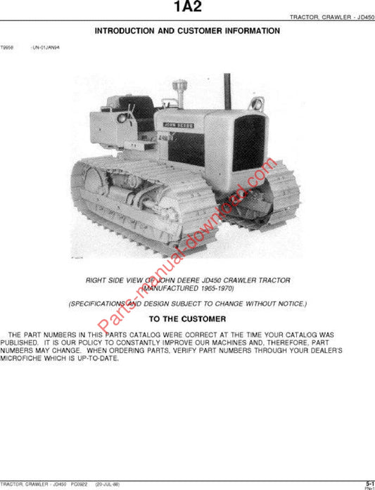John Deere 450 Crawler Parts Manual PC922