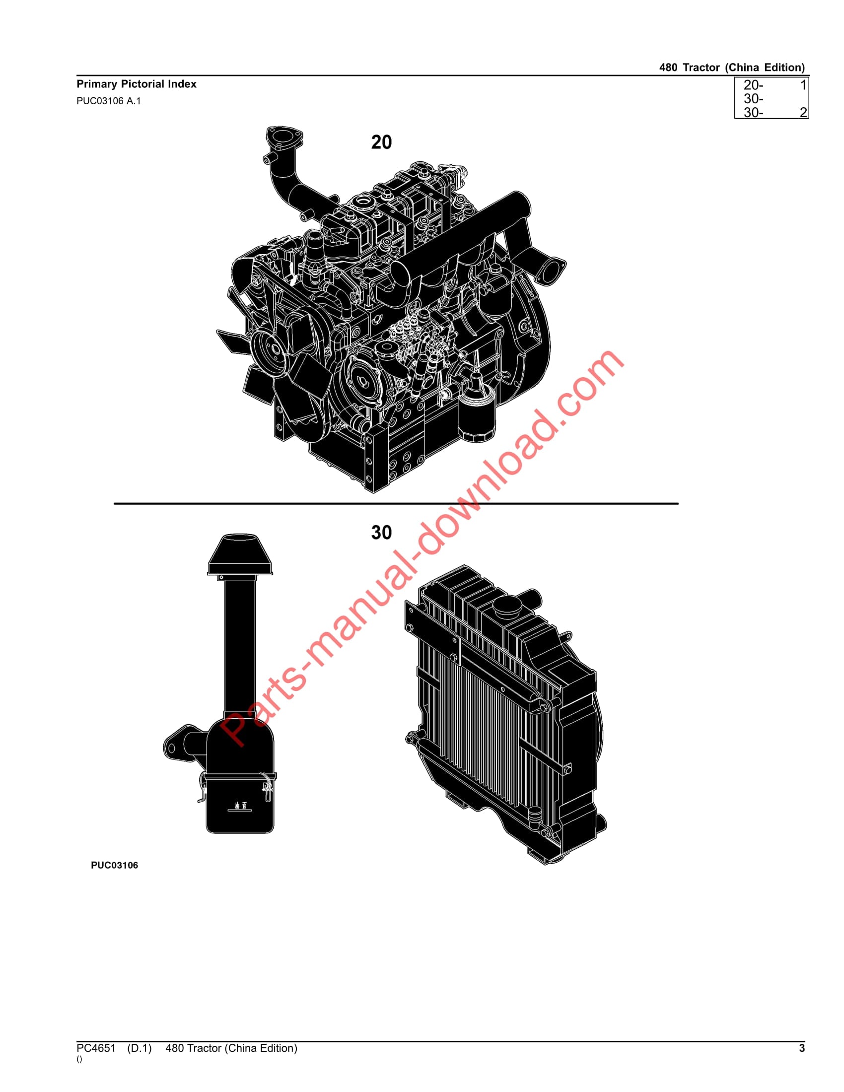 John Deere 480 Tractor Parts Manual PC4651 