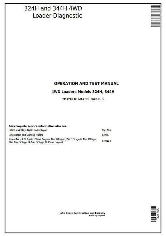 PDF John Deere 4WD 324H 344H Loader Diagnostic and Test Service Manual TM1745