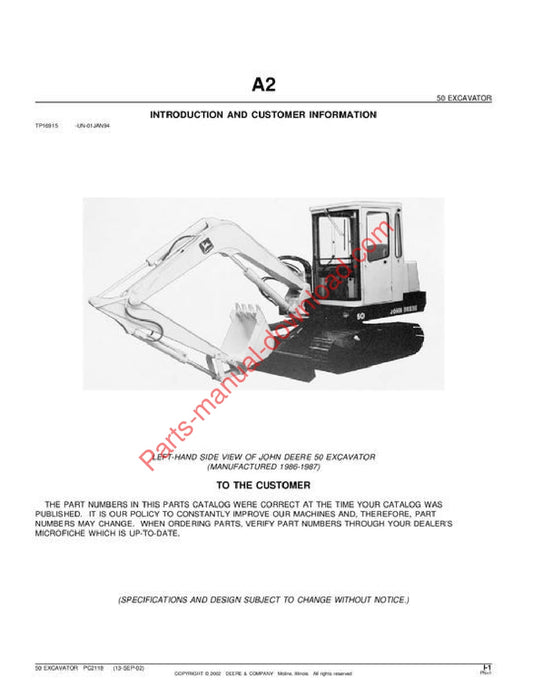 John Deere 50 Excavator Parts Manual PC2118