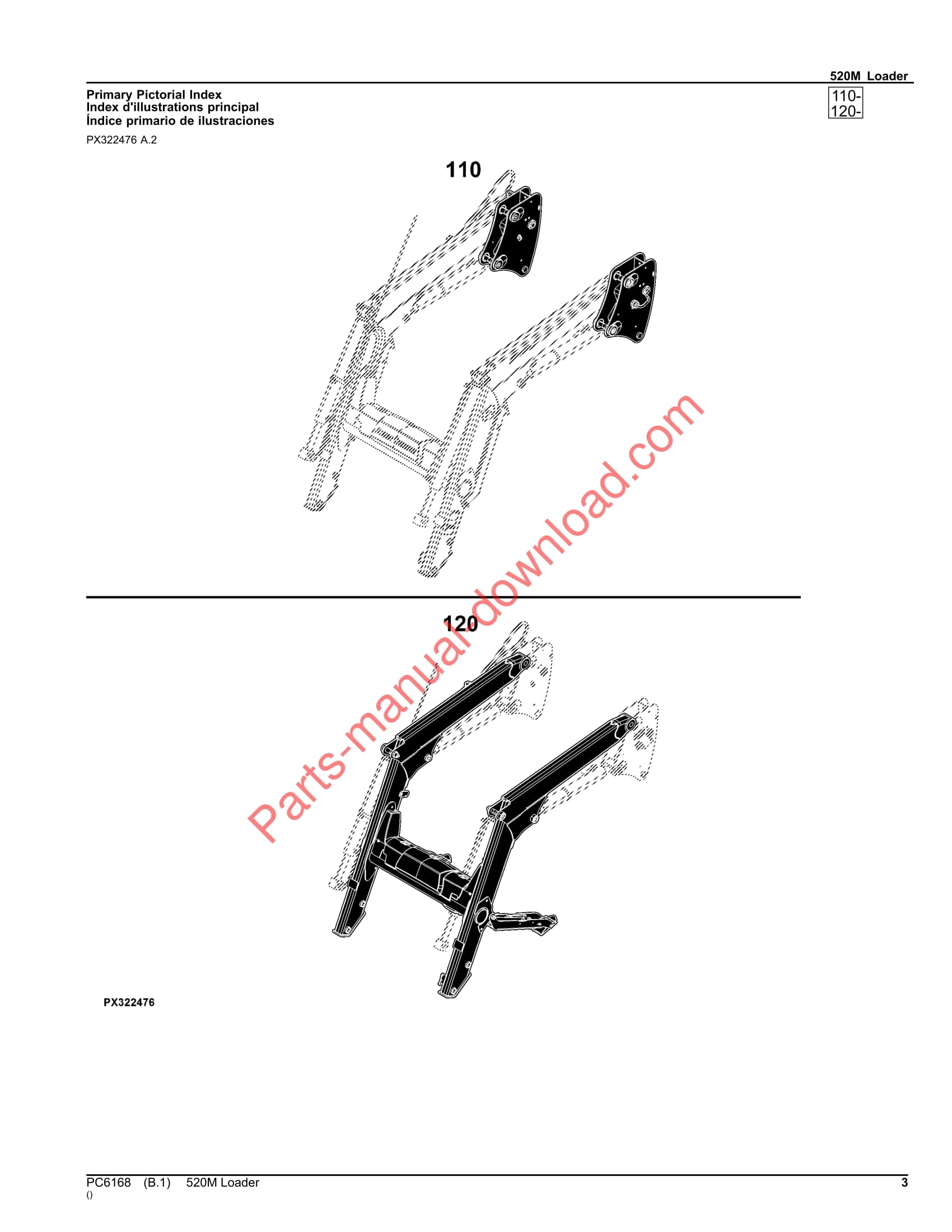 John Deere 520M Loader Parts Manual PC6168 