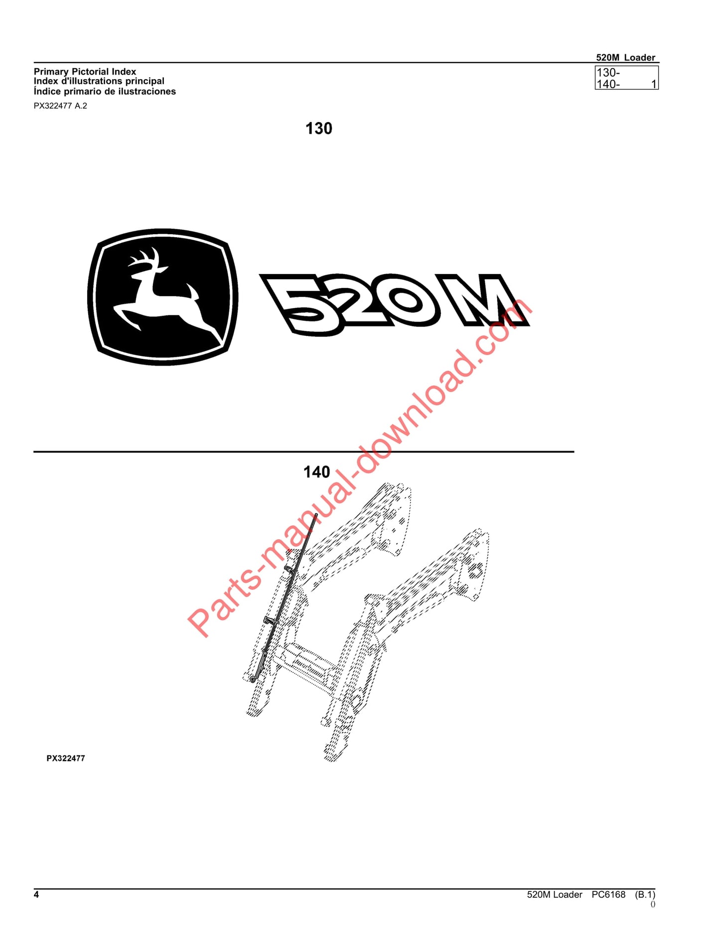 John Deere 520M Loader Parts Manual PC6168 