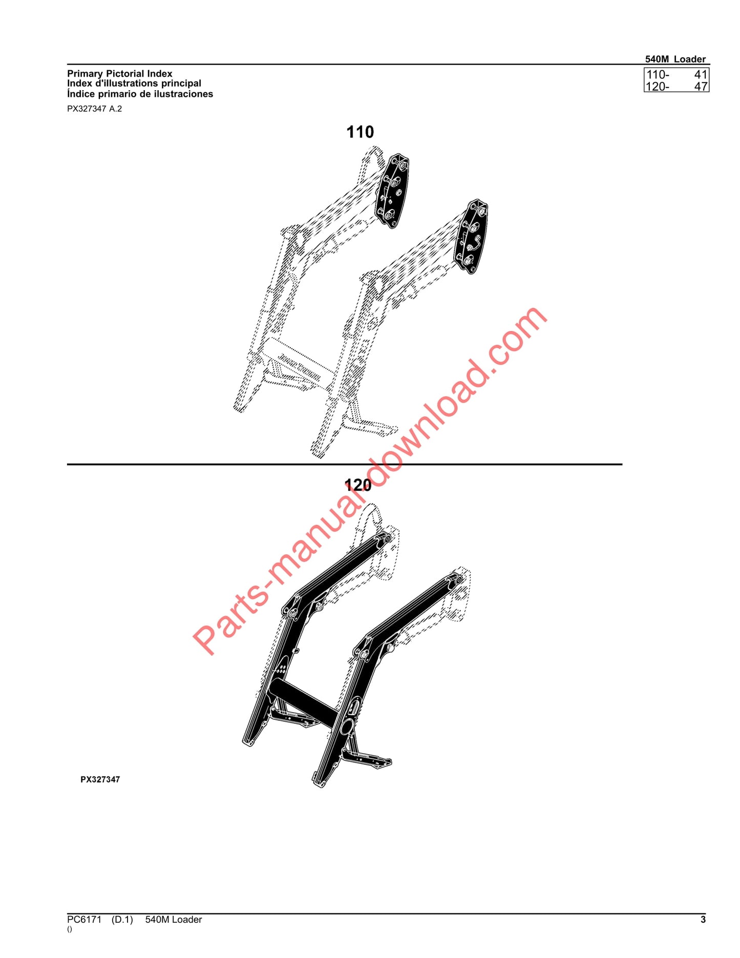 John Deere 540M Loader Parts Manual PC6171 