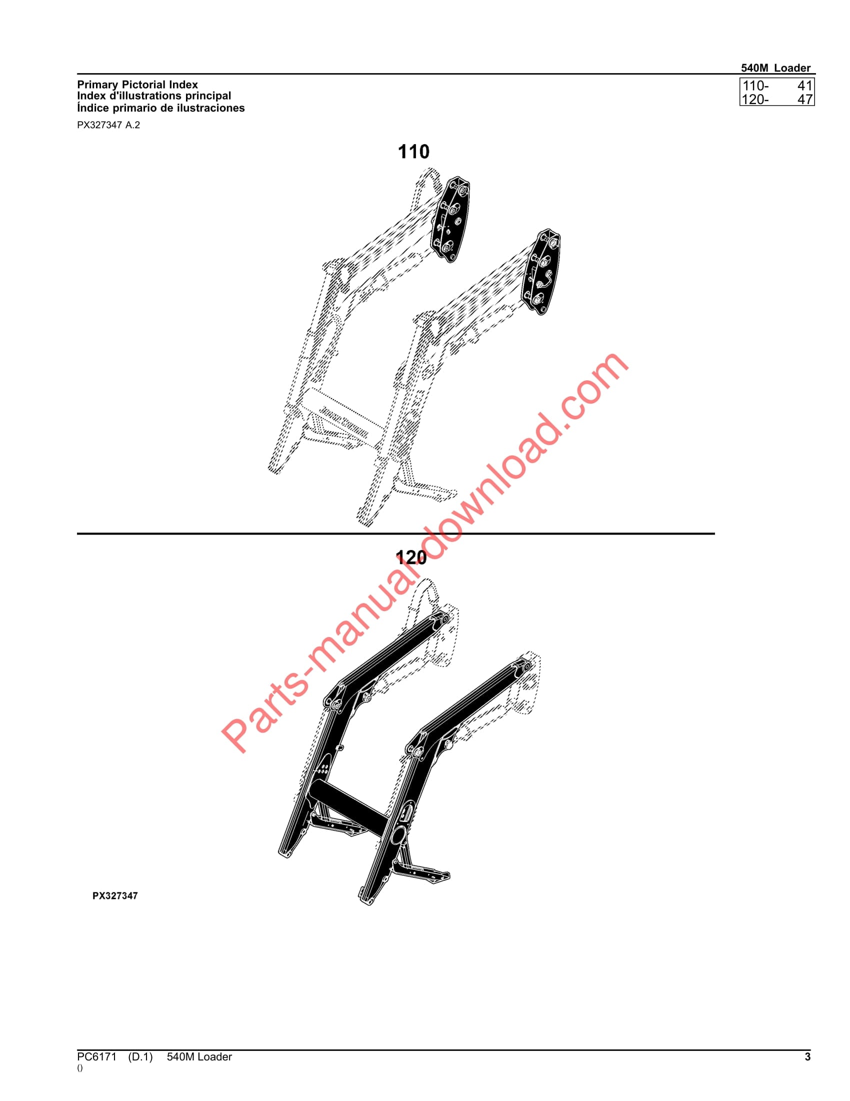John Deere 540M Loader Parts Manual PC6171 