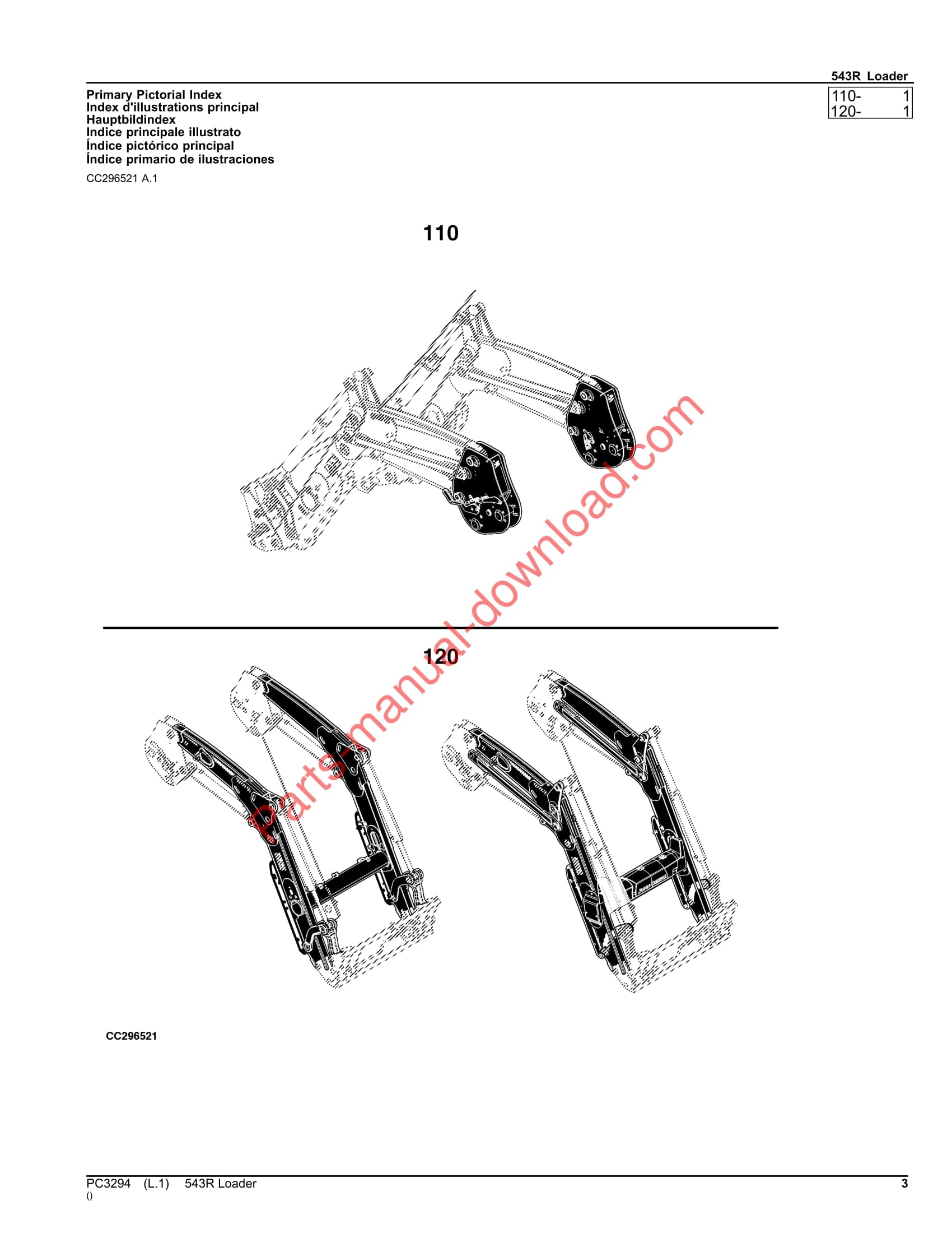 John Deere 543R Loader Parts Manual PC3294 