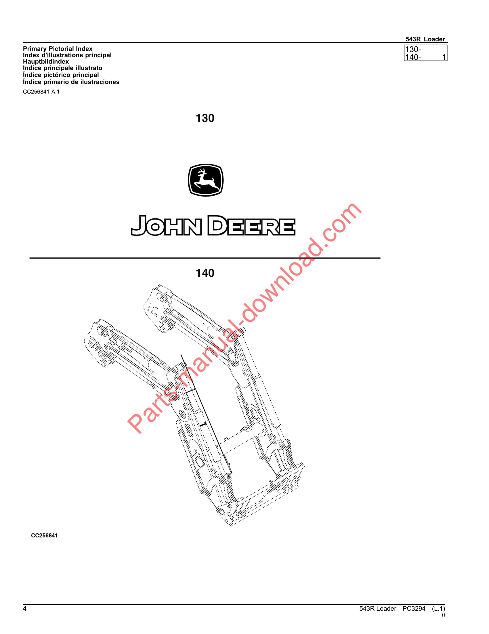 John Deere 543R Loader Parts Manual PC3294 