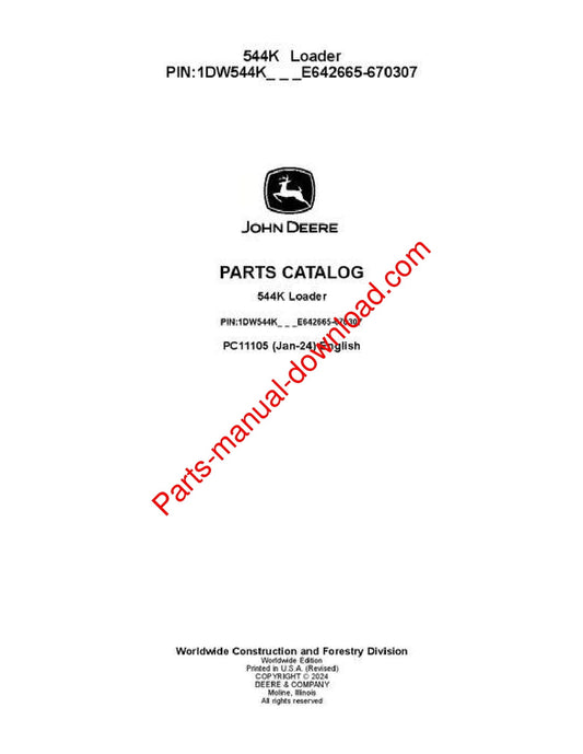 John Deere 544K Loader Parts Manual PC11105