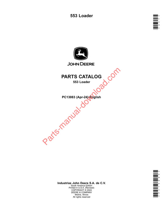 John Deere 553 Loader Parts Manual PC13083 