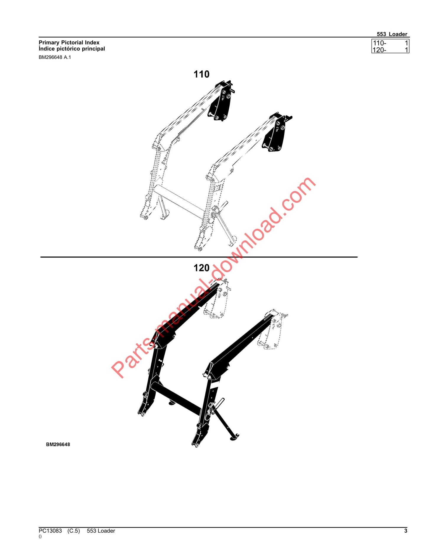 John Deere 553 Loader Parts Manual PC13083 