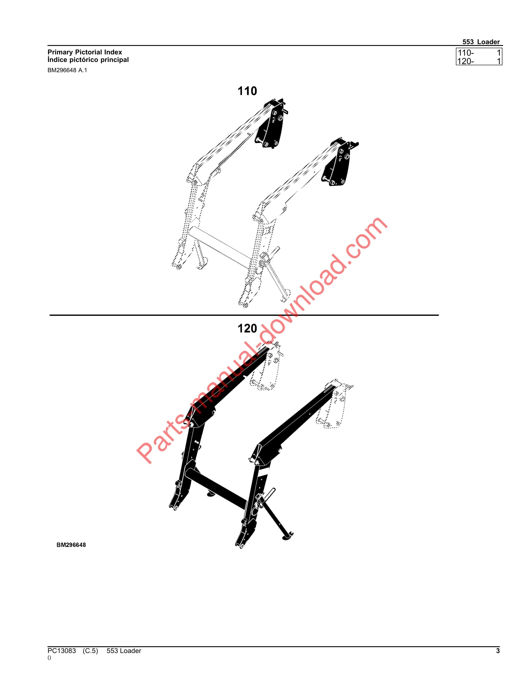John Deere 553 Loader Parts Manual PC13083 