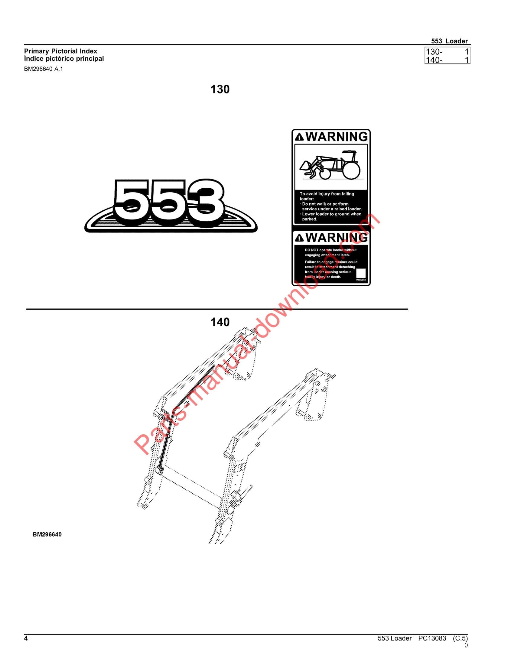 John Deere 553 Loader Parts Manual PC13083 