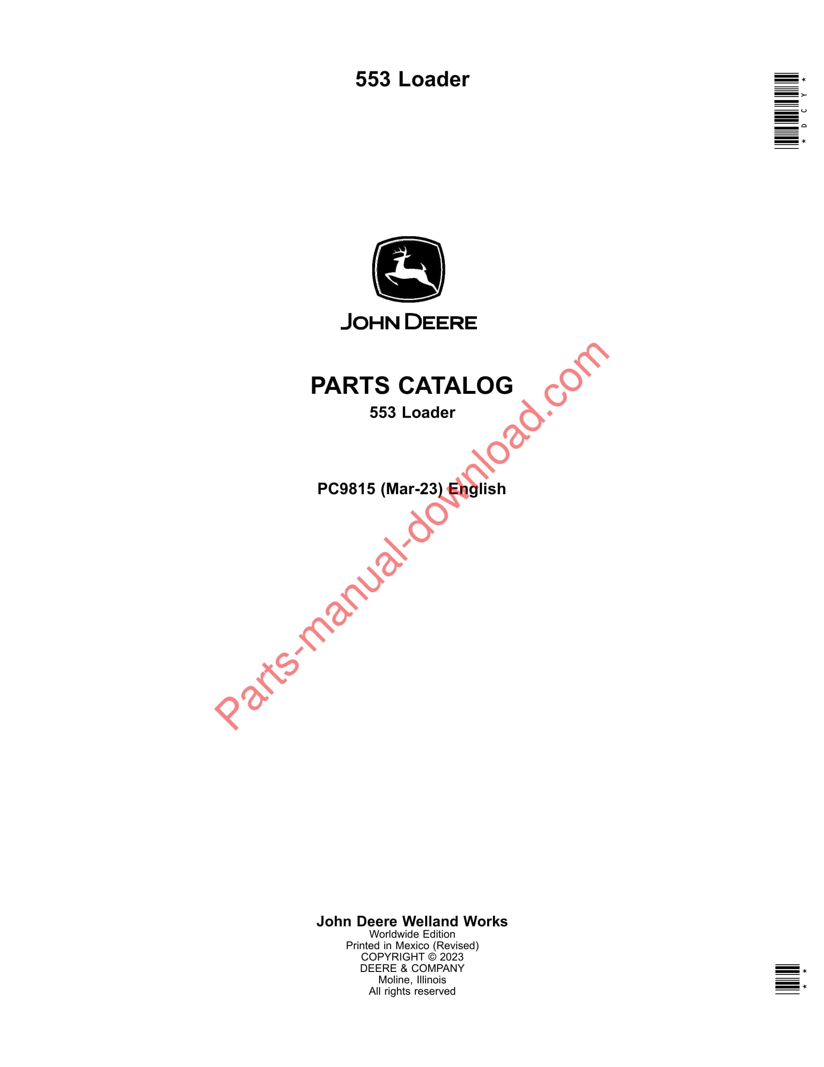 John Deere 553 Loader Parts Manual PC9815