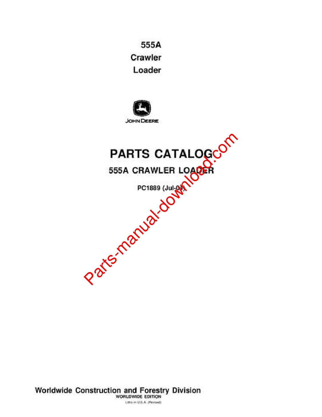 John Deere 555A Crawler Parts Manual PC1889