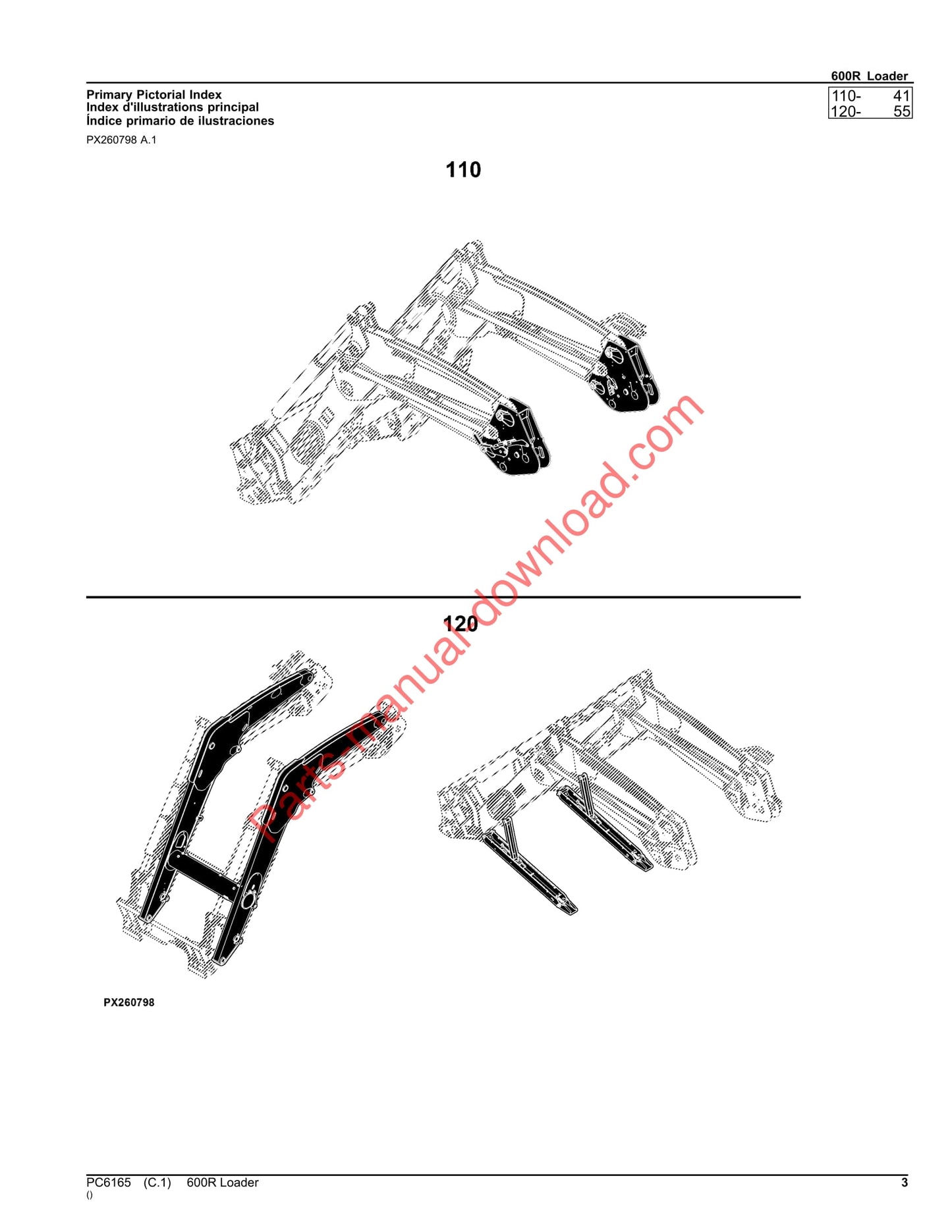 John Deere 600R Loader Parts Manual PC6165 