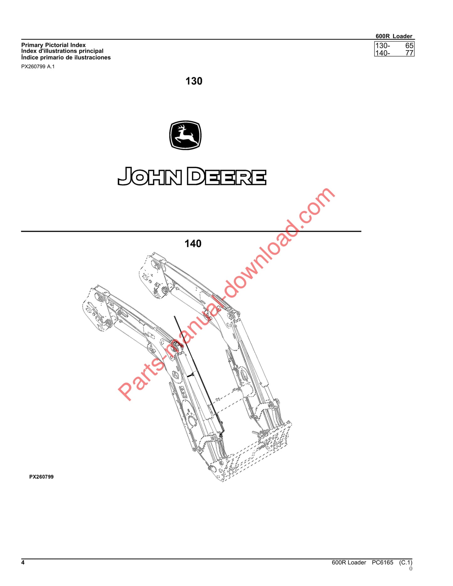 John Deere 600R Loader Parts Manual PC6165 