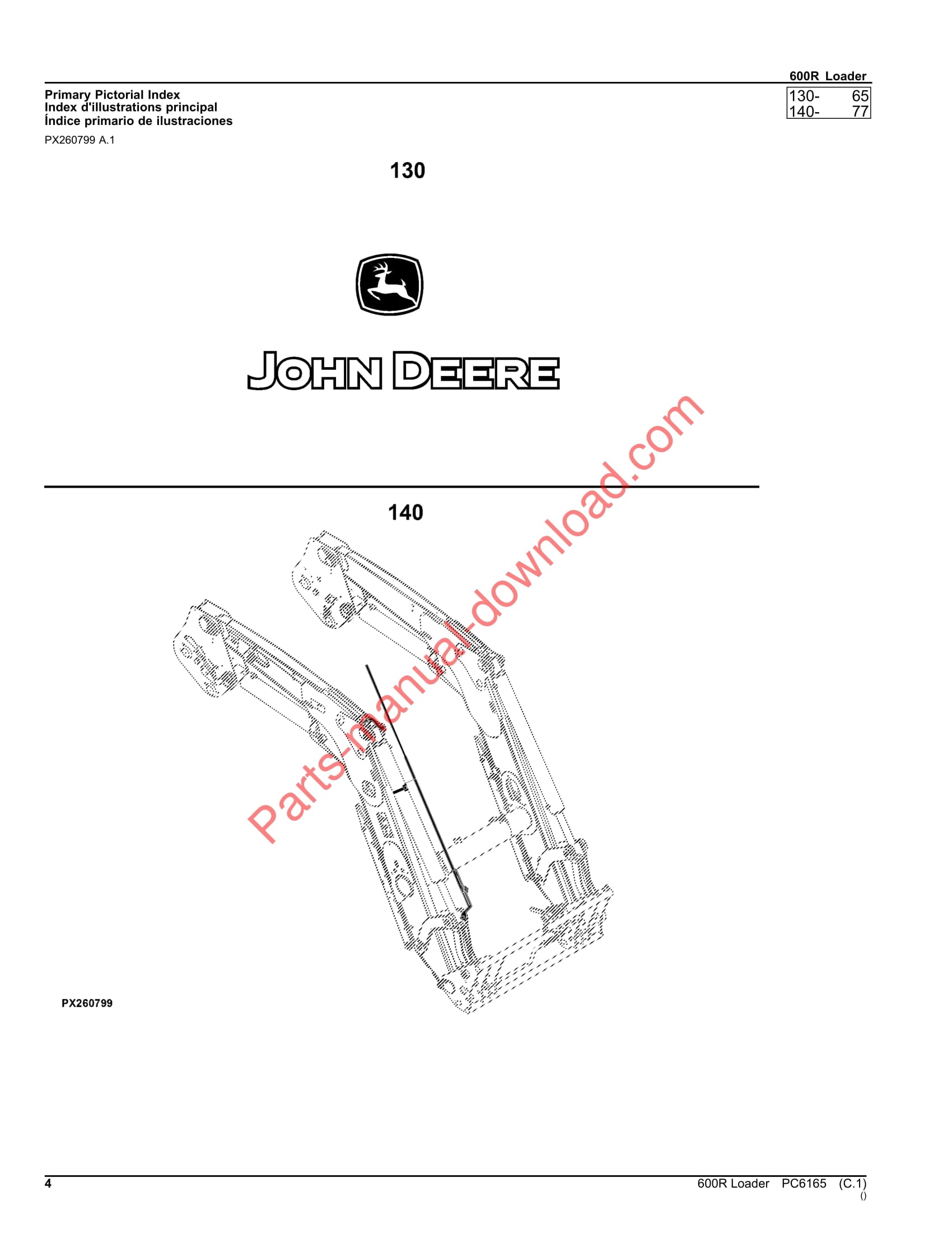 John Deere 600R Loader Parts Manual PC6165 