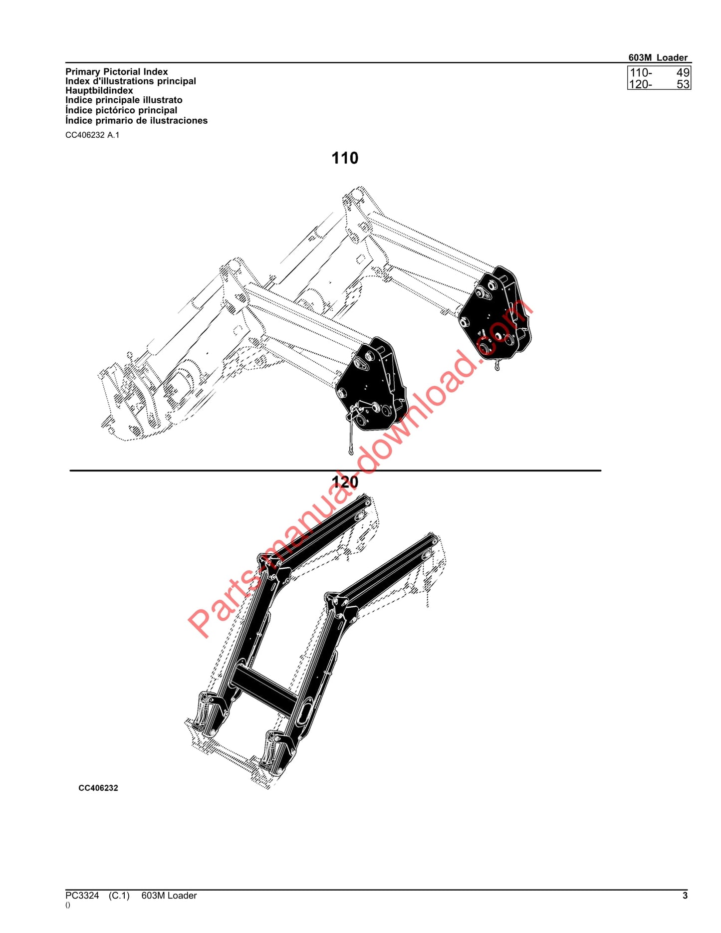 John Deere 603M Loader Parts Manual PC3324 