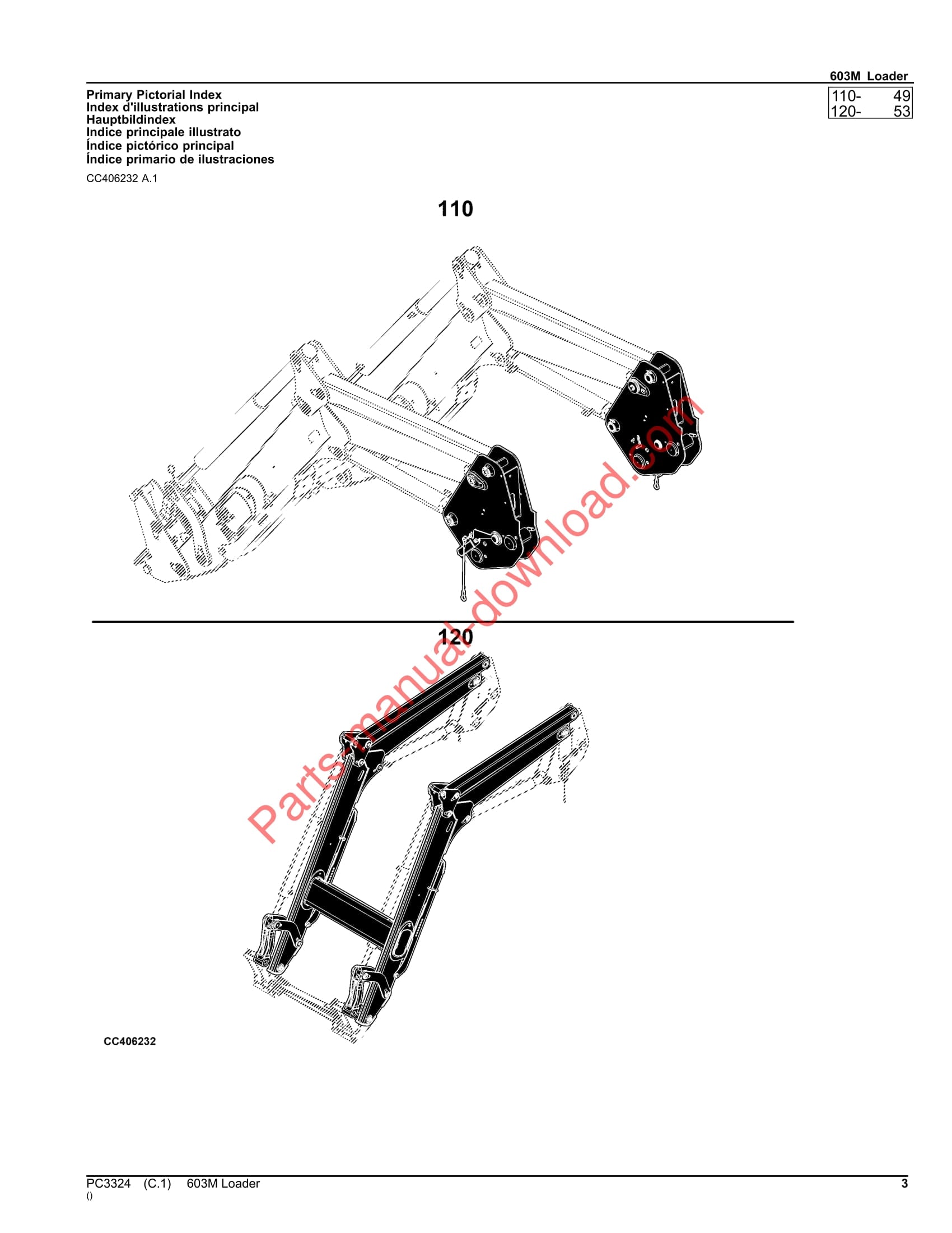 John Deere 603M Loader Parts Manual PC3324 