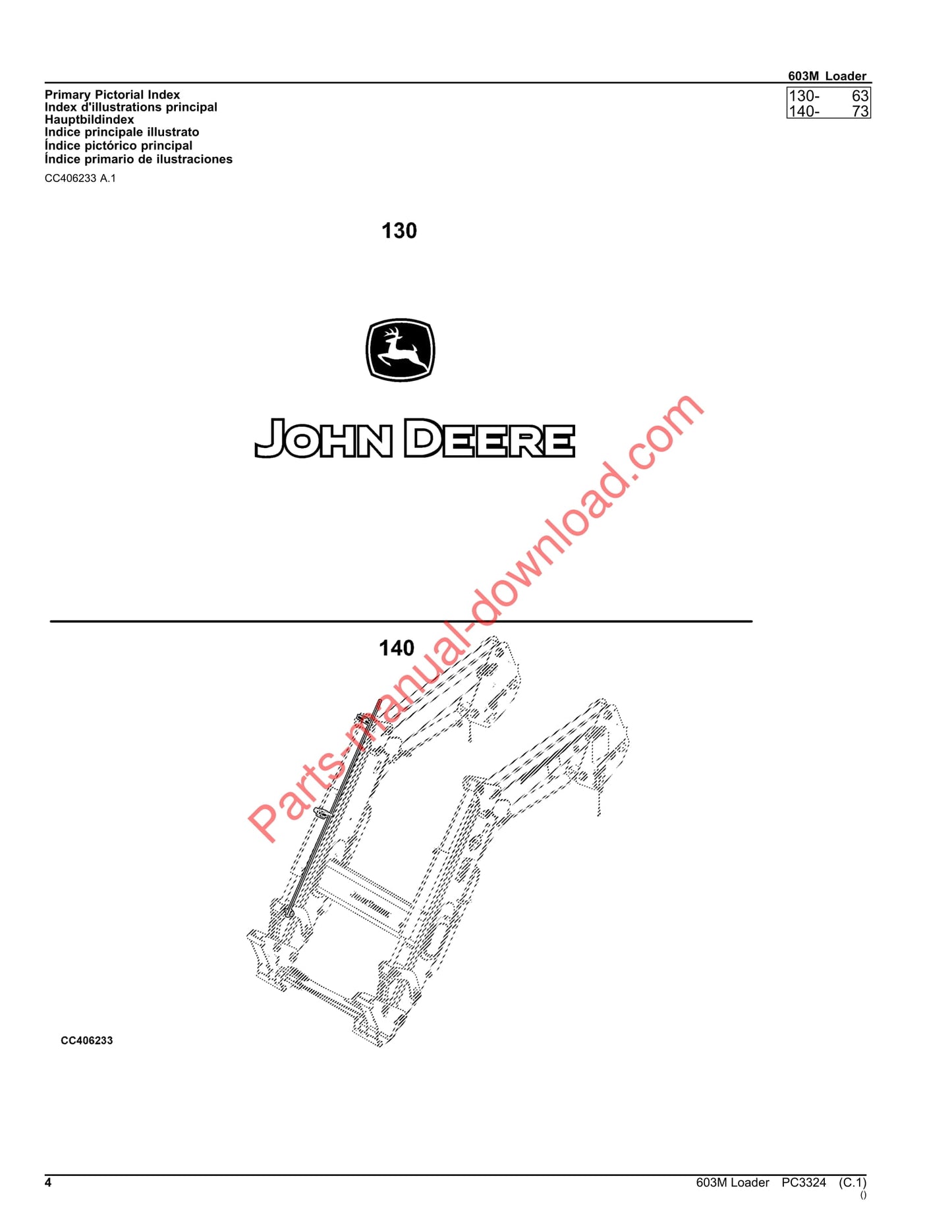 John Deere 603M Loader Parts Manual PC3324 