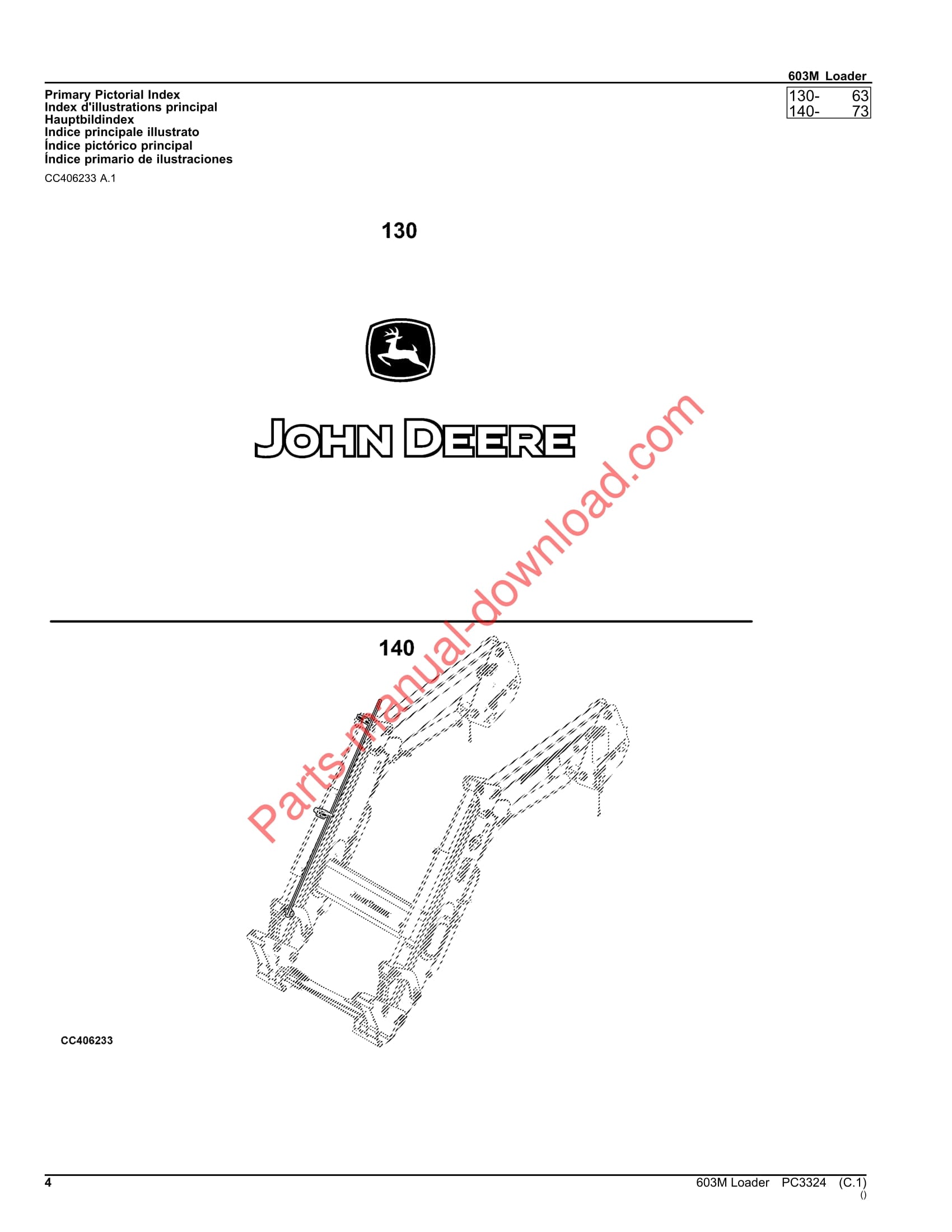 John Deere 603M Loader Parts Manual PC3324 