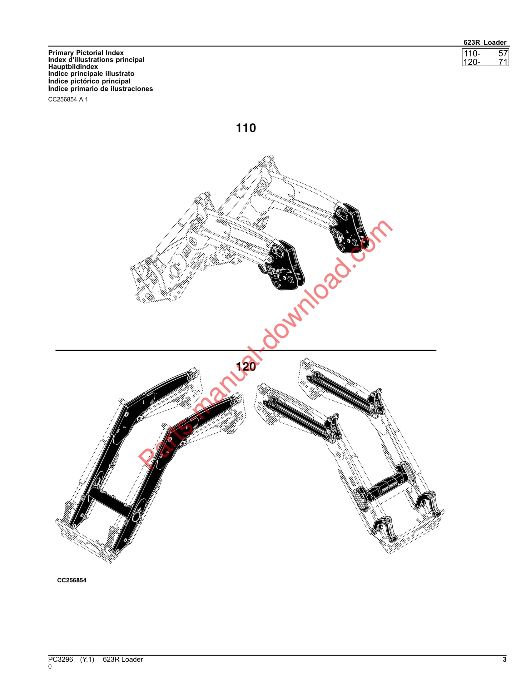 John Deere 623R Loader Parts Manual PC3296 