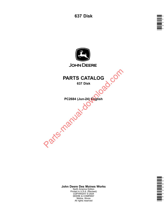 John Deere 637 Disk Parts Manual PC2684