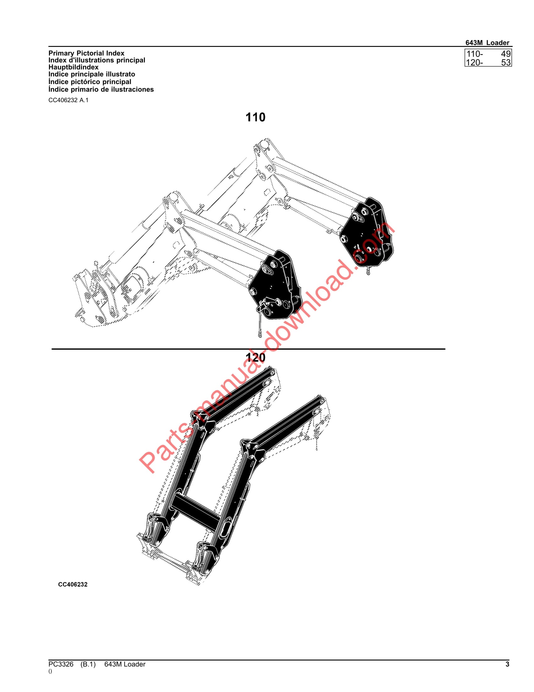 John Deere 643M Loader Parts Catalog Manual PC3326