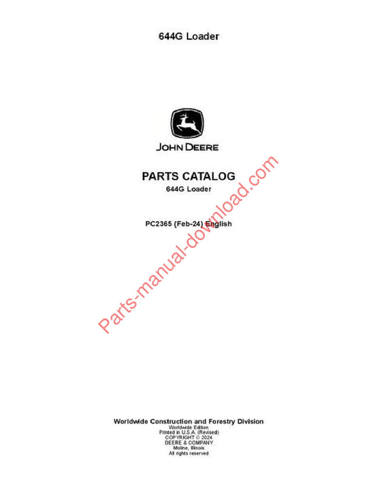 John Deere 644G Loader Parts Manual PC2365