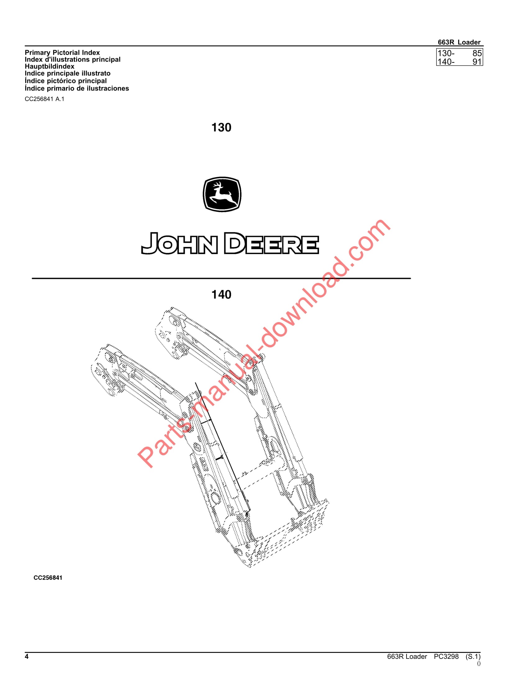 John Deere 663R Loader Parts Manual PC3298 