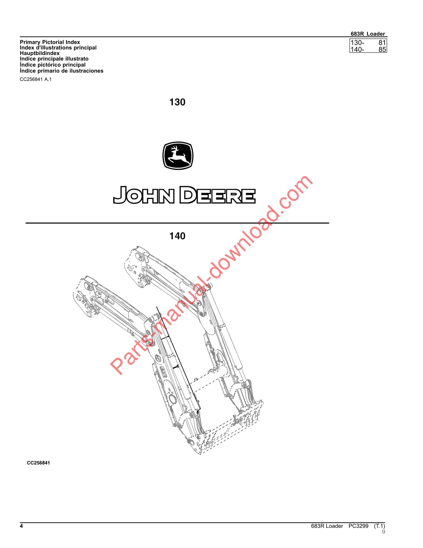 John Deere 683R Loader Parts Manual PC3299