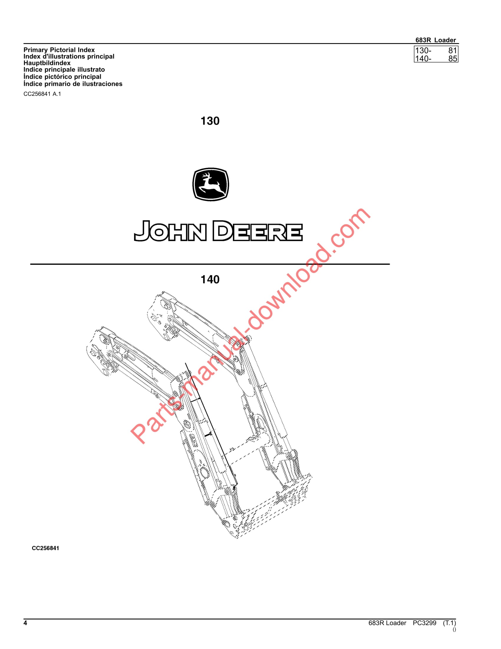 John Deere 683R Loader Parts Manual PC3299