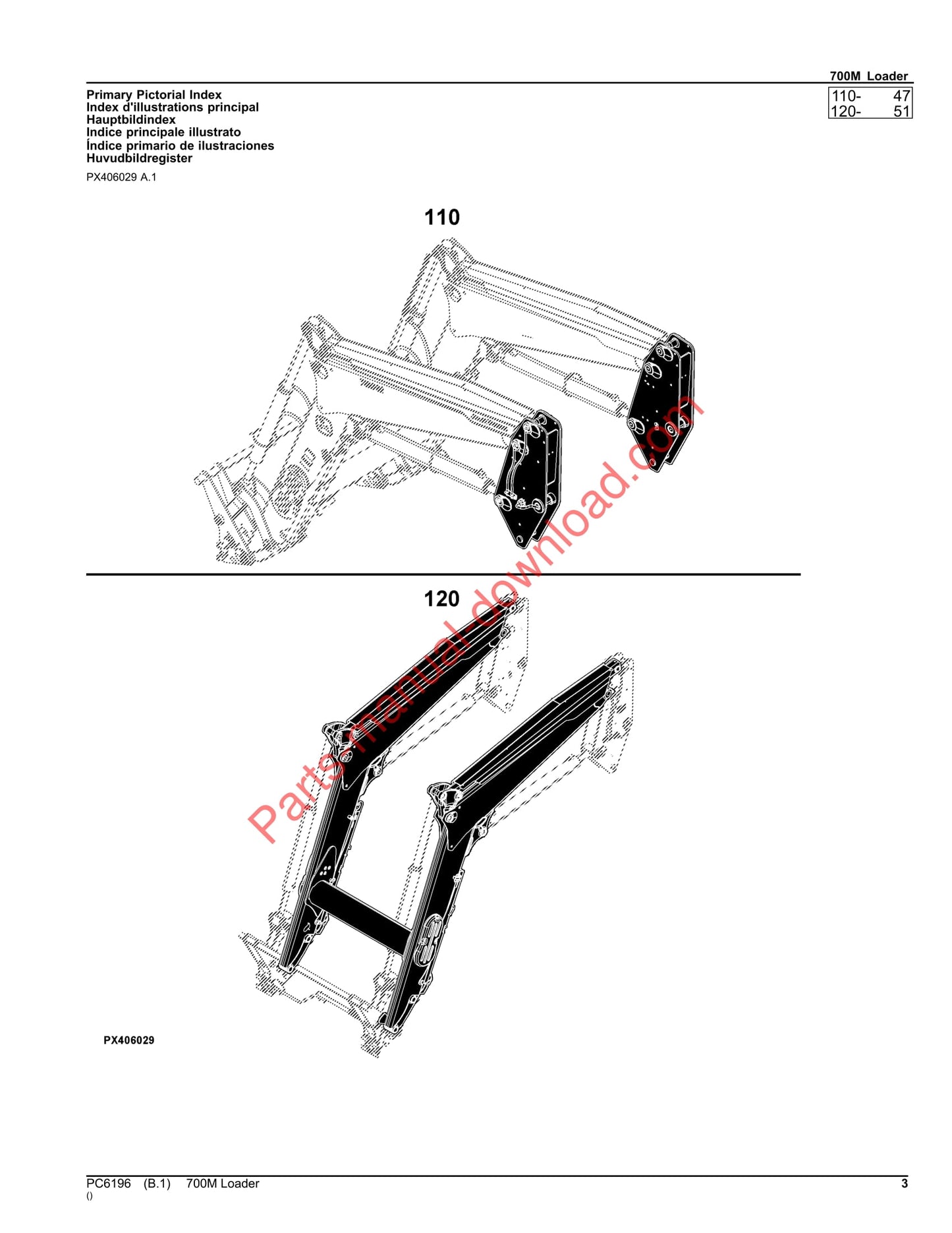 John Deere 700M Loader Parts Manual PC6196 