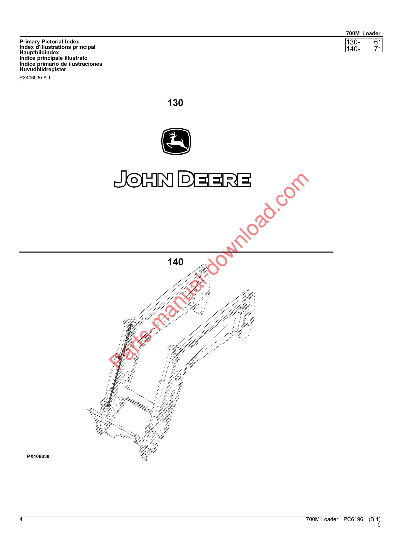 John Deere 700M Loader Parts Manual PC6196 