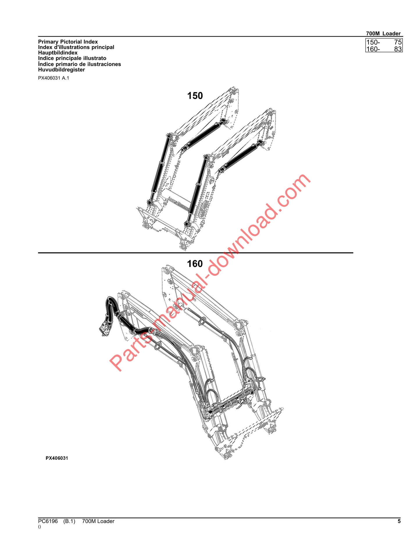 John Deere 700M Loader Parts Manual PC6196 