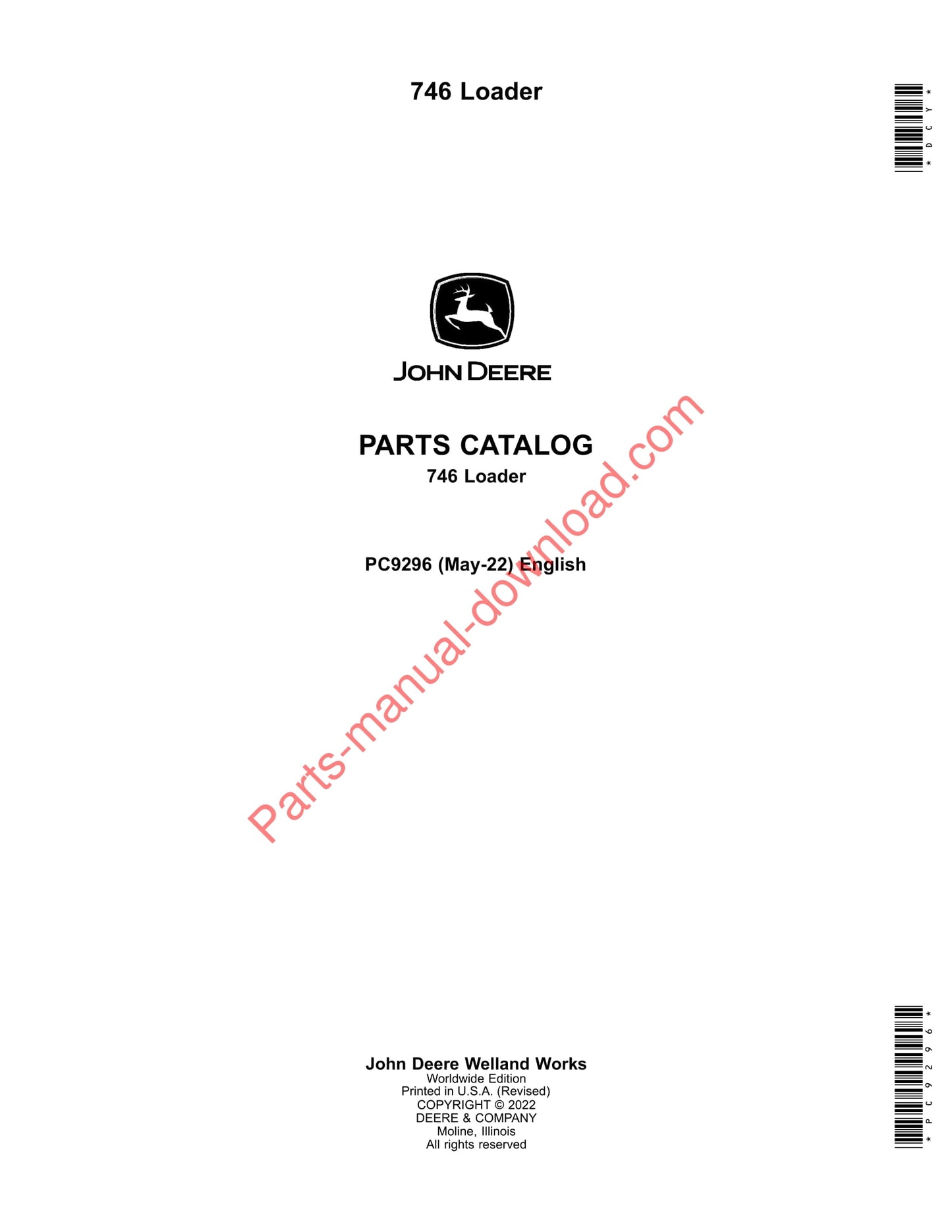 John Deere 746 Loader Parts Manual PC9296