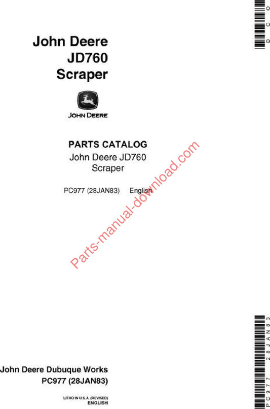 John Deere 760 Scraper Parts Manual PC977