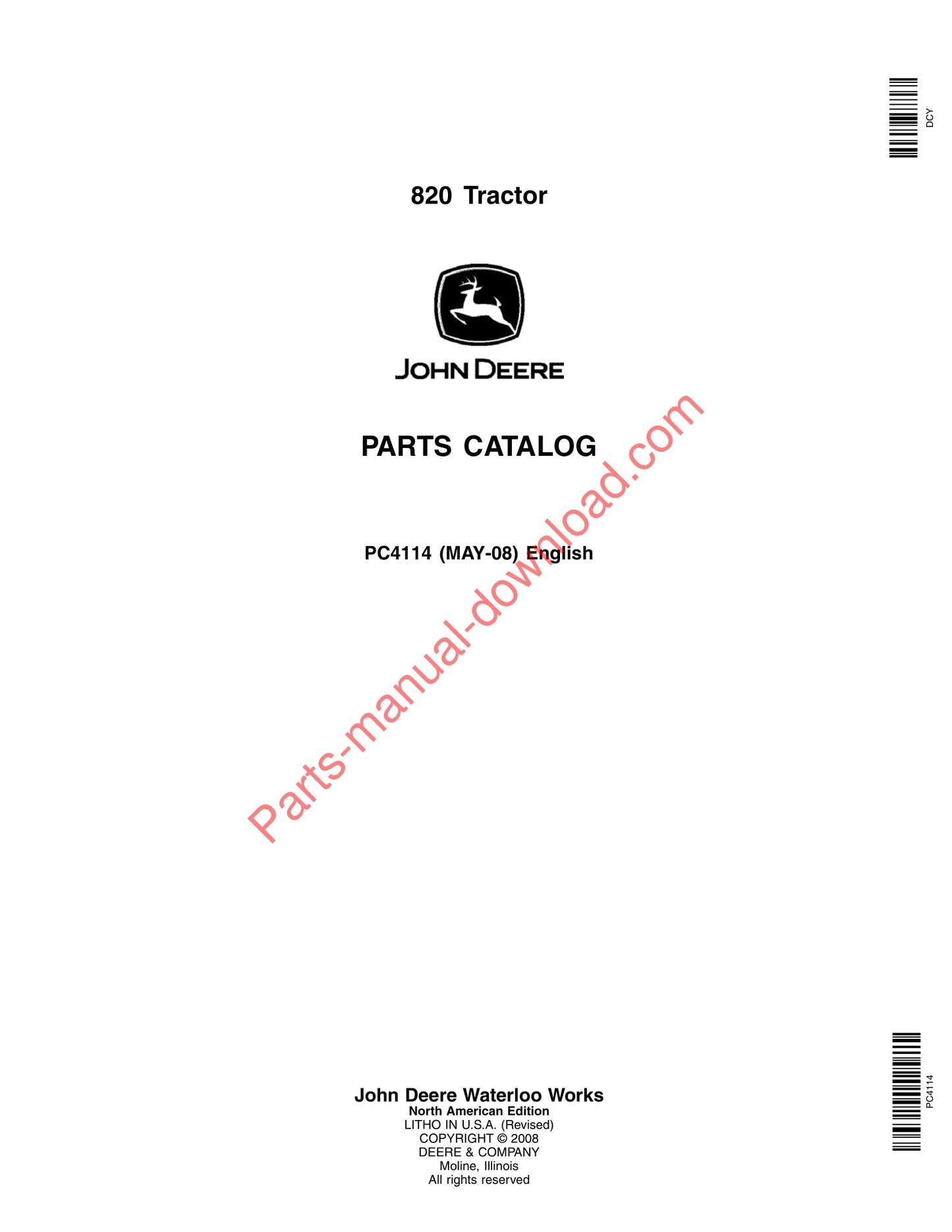 John Deere 820 Tractor Parts Manual PC4114