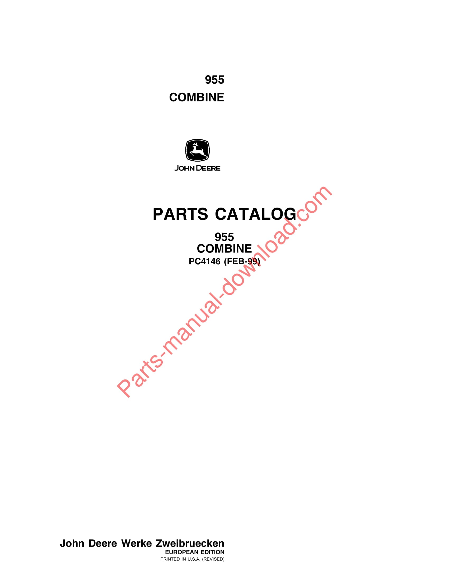 John Deere 955 Combine Parts Manual PC4146 