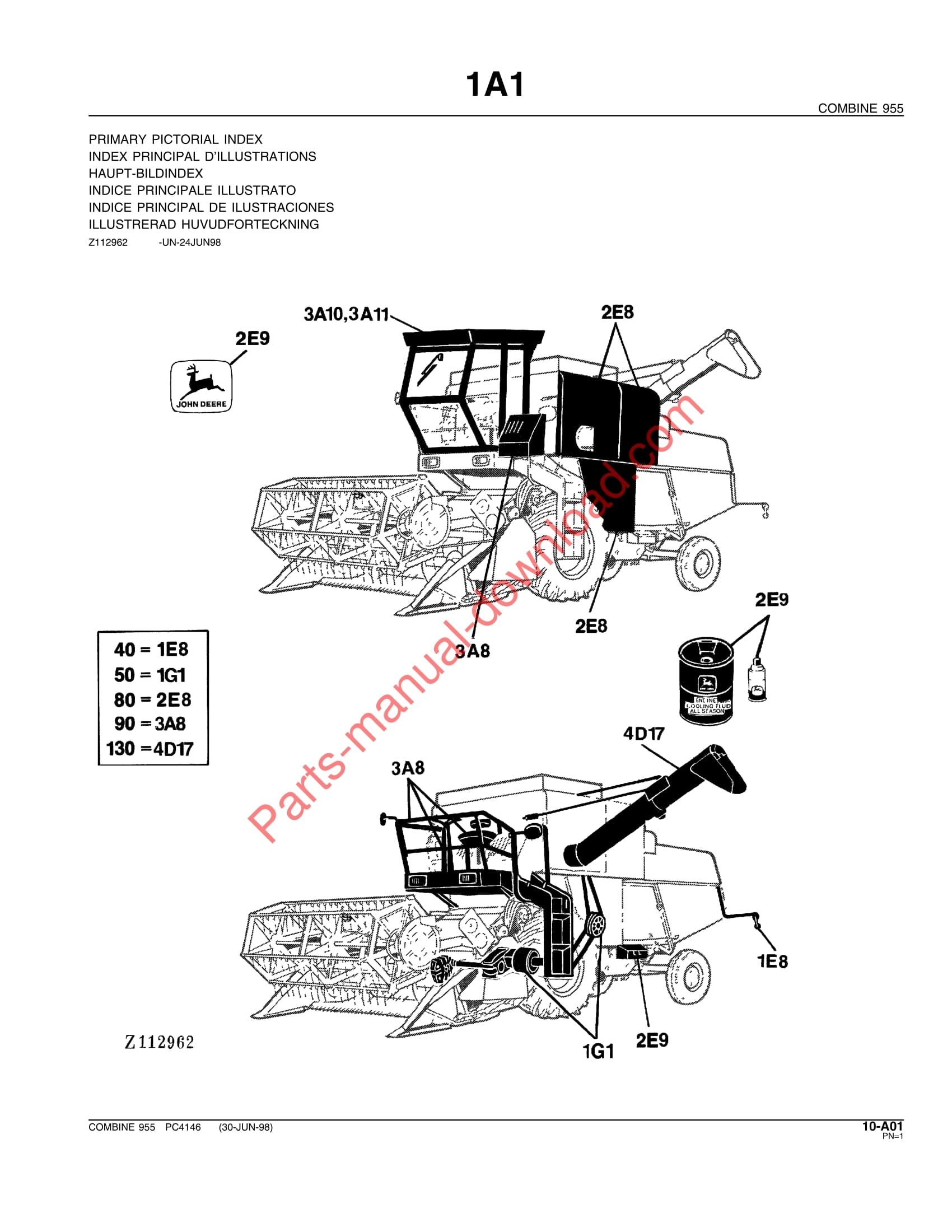 John Deere 955 Combine Parts Manual PC4146 