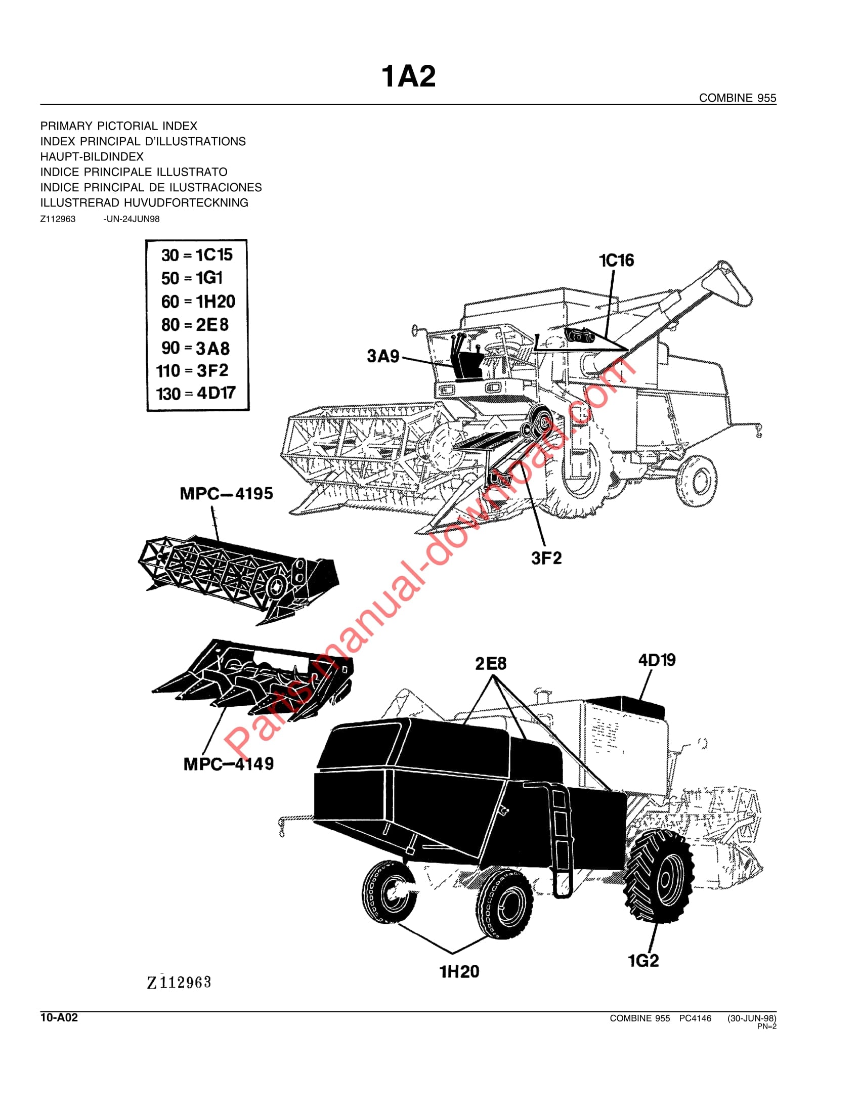 John Deere 955 Combine Parts Manual PC4146 