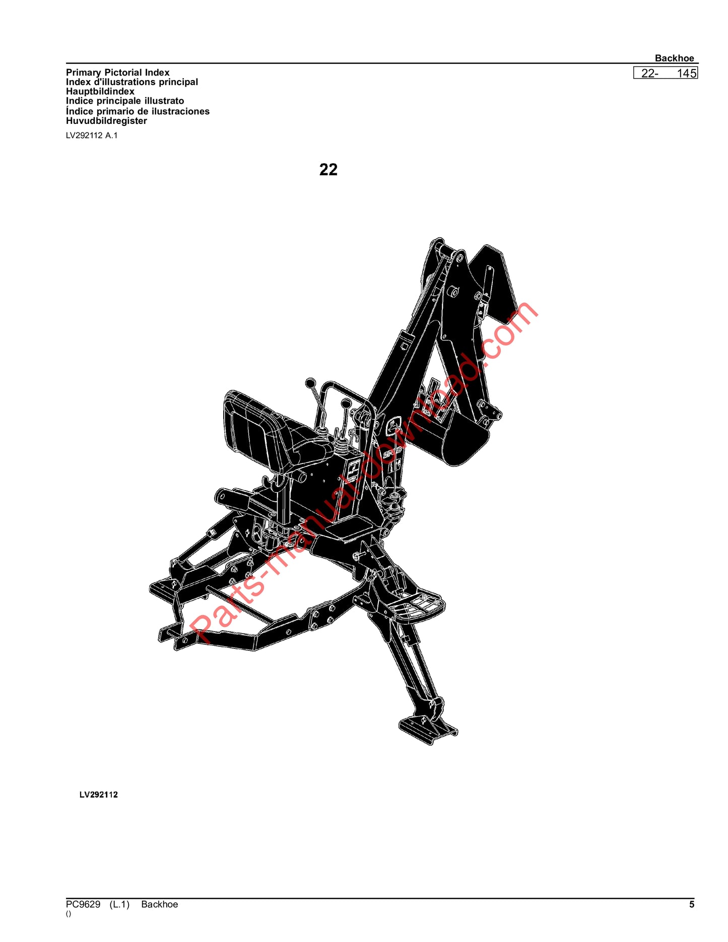 John Deere BACKHOE Parts Catalog Manual PC9629