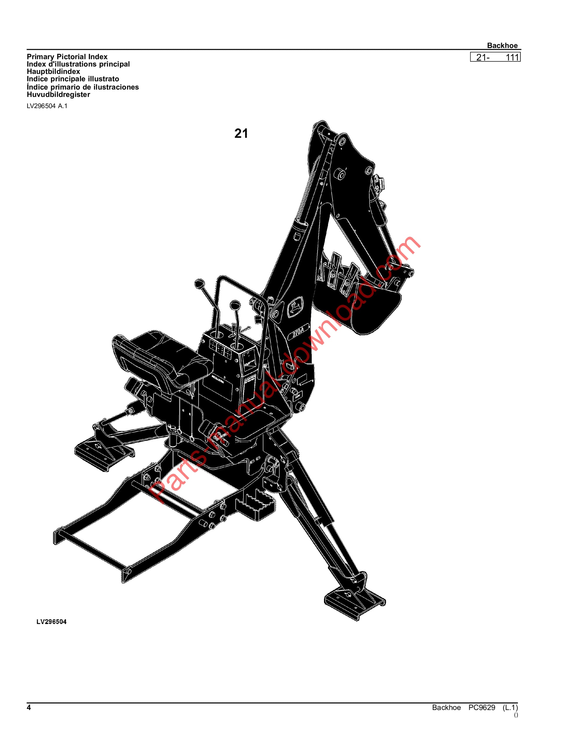 John Deere BACKHOE Parts Catalog Manual PC9629