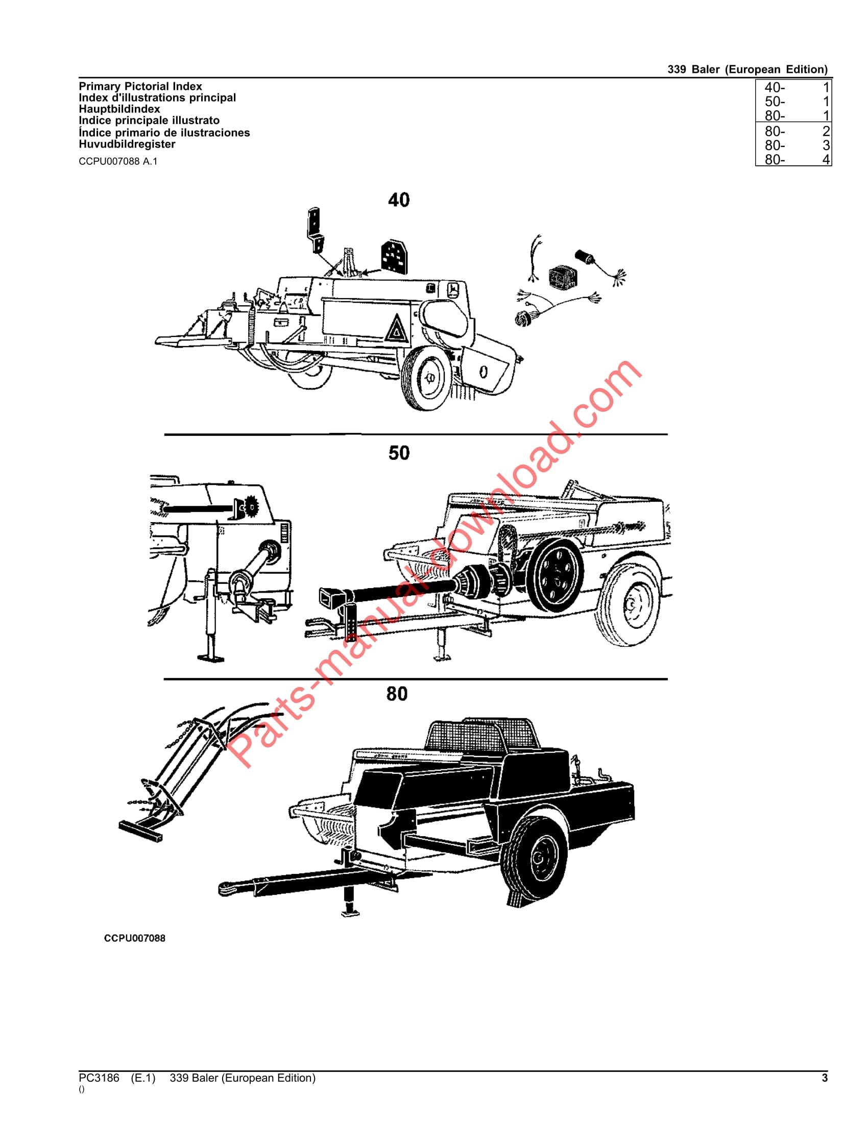John Deere 339 Baler Parts Manual PC3186