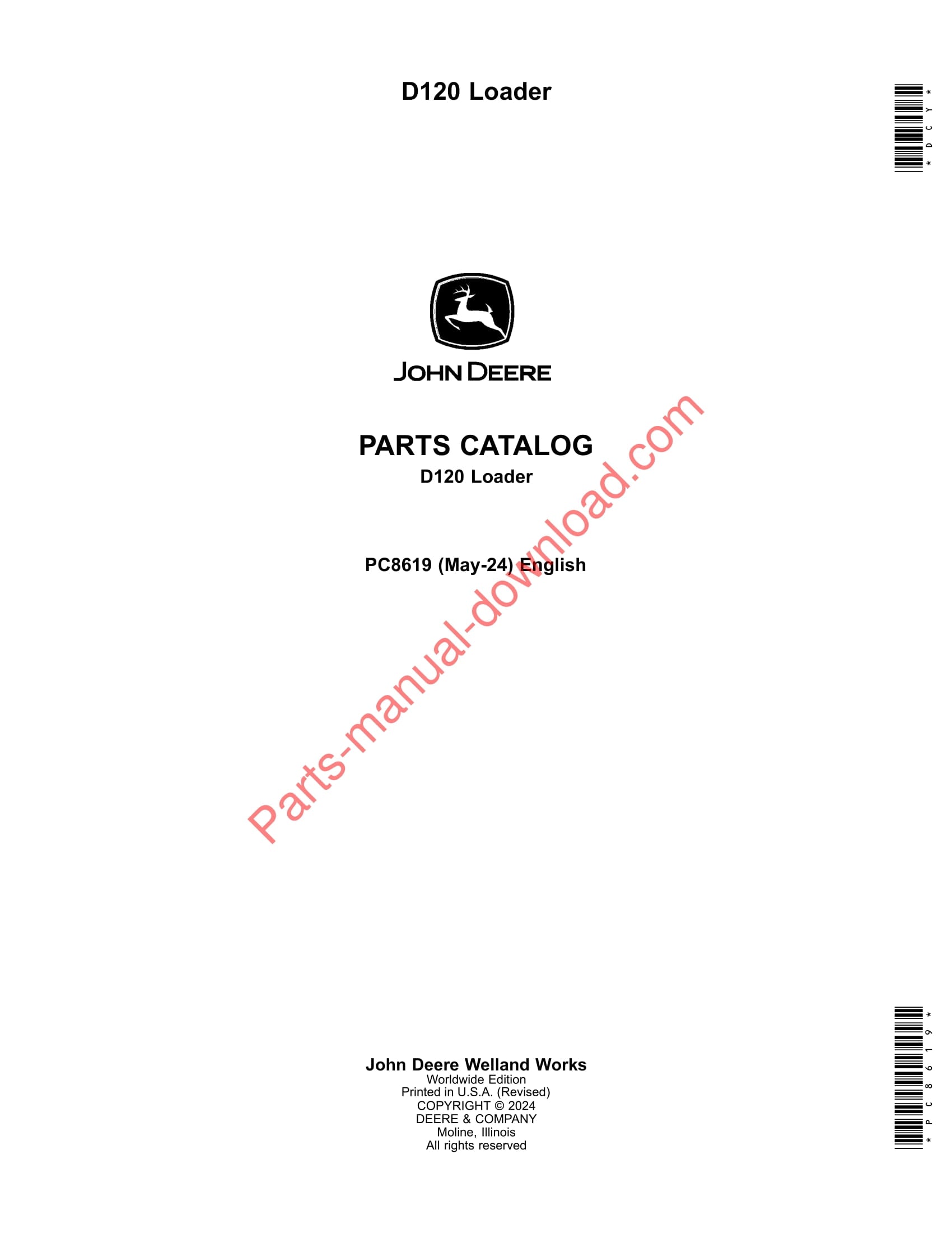 John Deere D120 Loader Parts Manual PC8619 