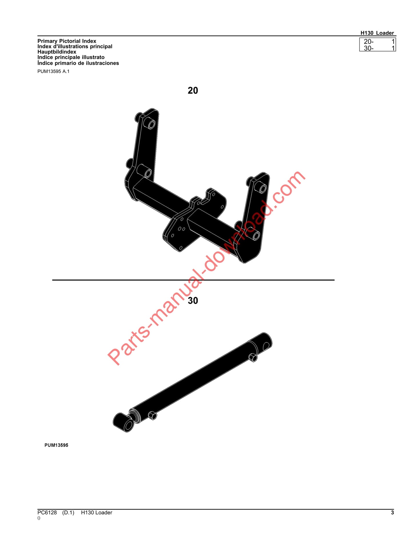 John Deere H130 Loader Parts Manual PC6128 