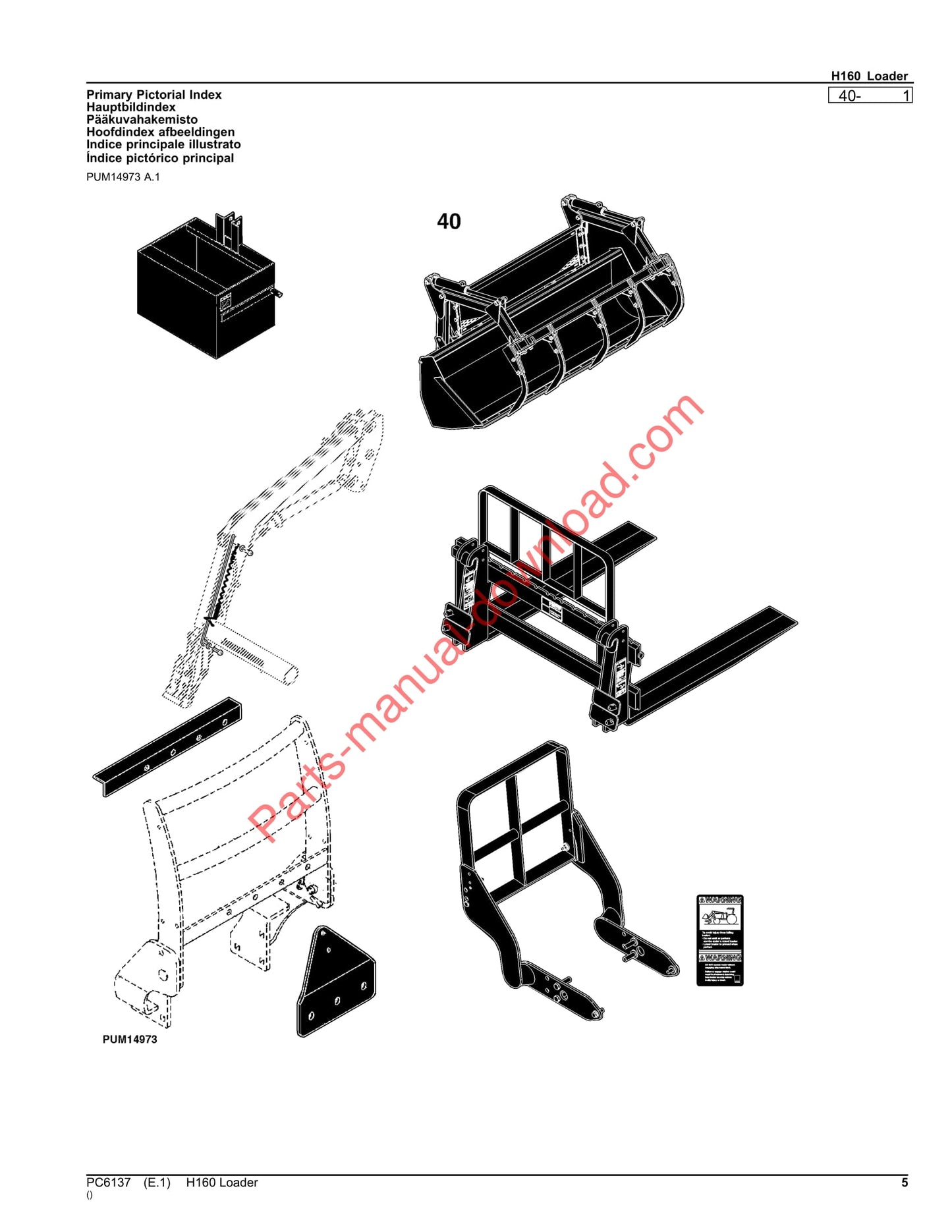 John Deere H160 Loader Parts Manual PC6137 